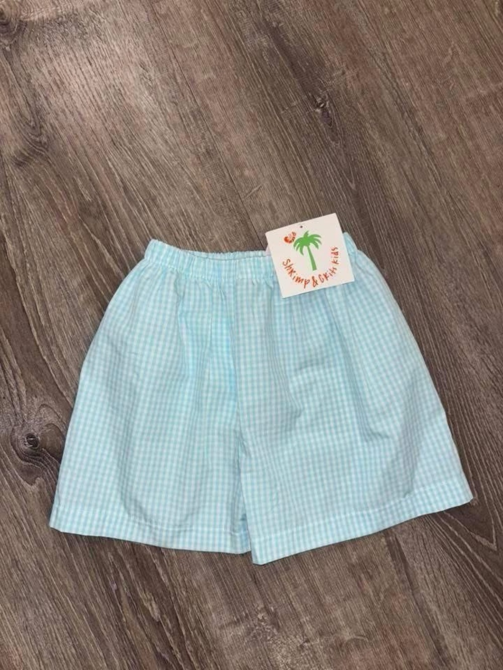 Shrimp & Grits Kids Light Blue Gingham Bermuda Shorts